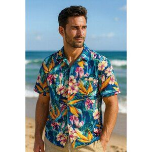 Hurley Men’s Hawaiian Button Up Short Sleeve Shirt Medium EUC